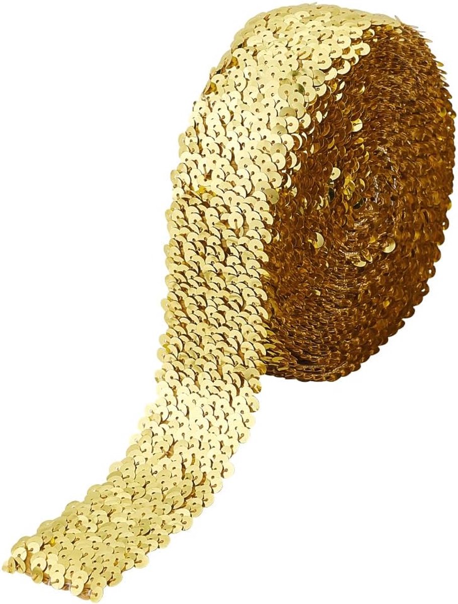4,5 M 5-rijen gouden elastische pailletten lint trim 48mm breed polyester glitter stof lint Paillette Trim Stretch Bling Paillette lint voor naaien jurk danskostuums hoofdband