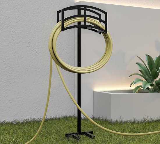 Vrijstaande tuinslanghouder hanger, zware metalen waterslanghouder opslag standaard rek, houdt 45 m slang voor buiten, terras, gazon en tuin, zwart — afbeelding 4