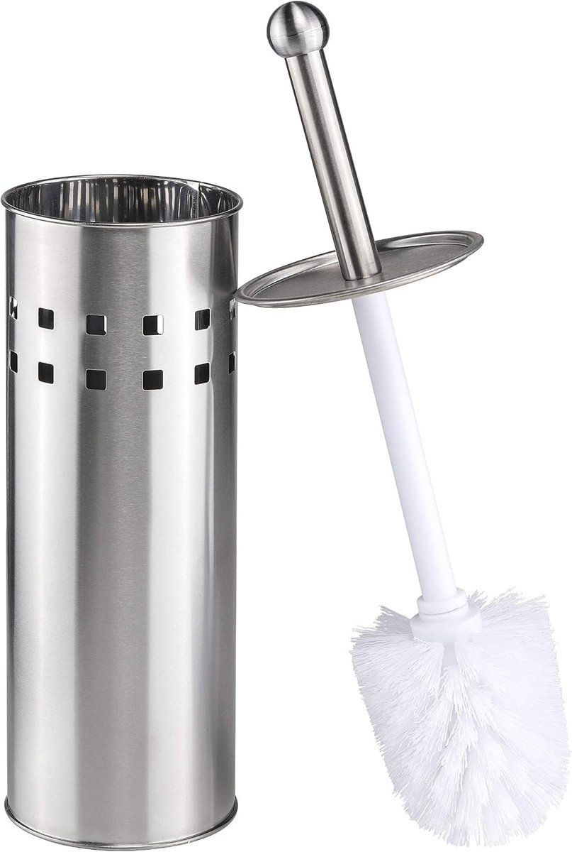 Toiletborstels met houder, wc-borstelhouder, staande zilveren borstelhouder, toiletborstelhouder, roestvrij staal, zilverkleurig, wit
