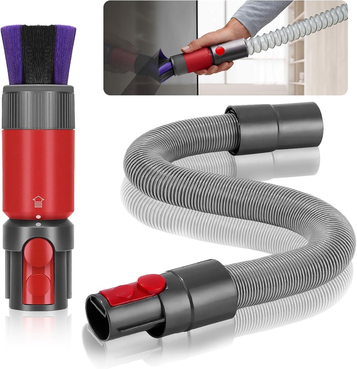 2-Delige Krasborstel voor Dyson Stofzuigerset, voor Dyson v7 V8 V10 V11 V15 Accessoires, met Flexibele Verlengslang, voor Dyson Universele Stofzuiger Accessoires