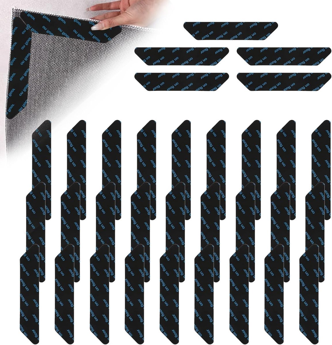 32 Piezas Anti-krullende Tapijtstickers, 13 x 2.5 cm Antislip Tapijtstickers, Duurzaam Herbruikbare Tapijtstickers met Super Sticky, Polyurethaan Wasbare Tapijtstickers voor Kantoor Keuken Badkamer