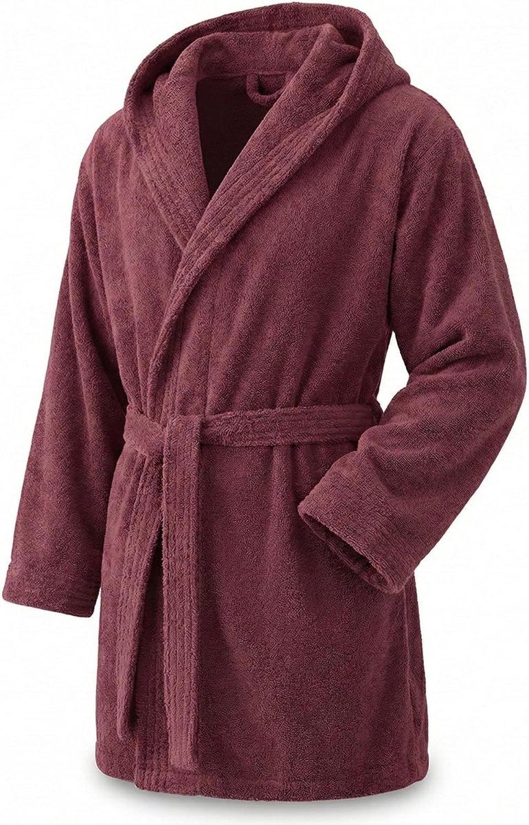 Towel Elegante badjas voor dames en heren, 100% katoen, 500 g/m², met capuchon of zonder capuchon, zacht en absorberend voor douche, spa en zwembad, Granaat, M