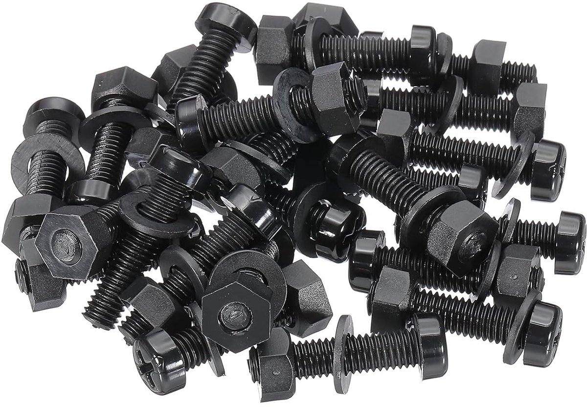 M6 x 25 mm zwarte nylon schroeven kunststof moeren volledige schroefdraad schroeven en moeren set voor industriële en huishoudelijke bevestigingsprojecten, 24 sets