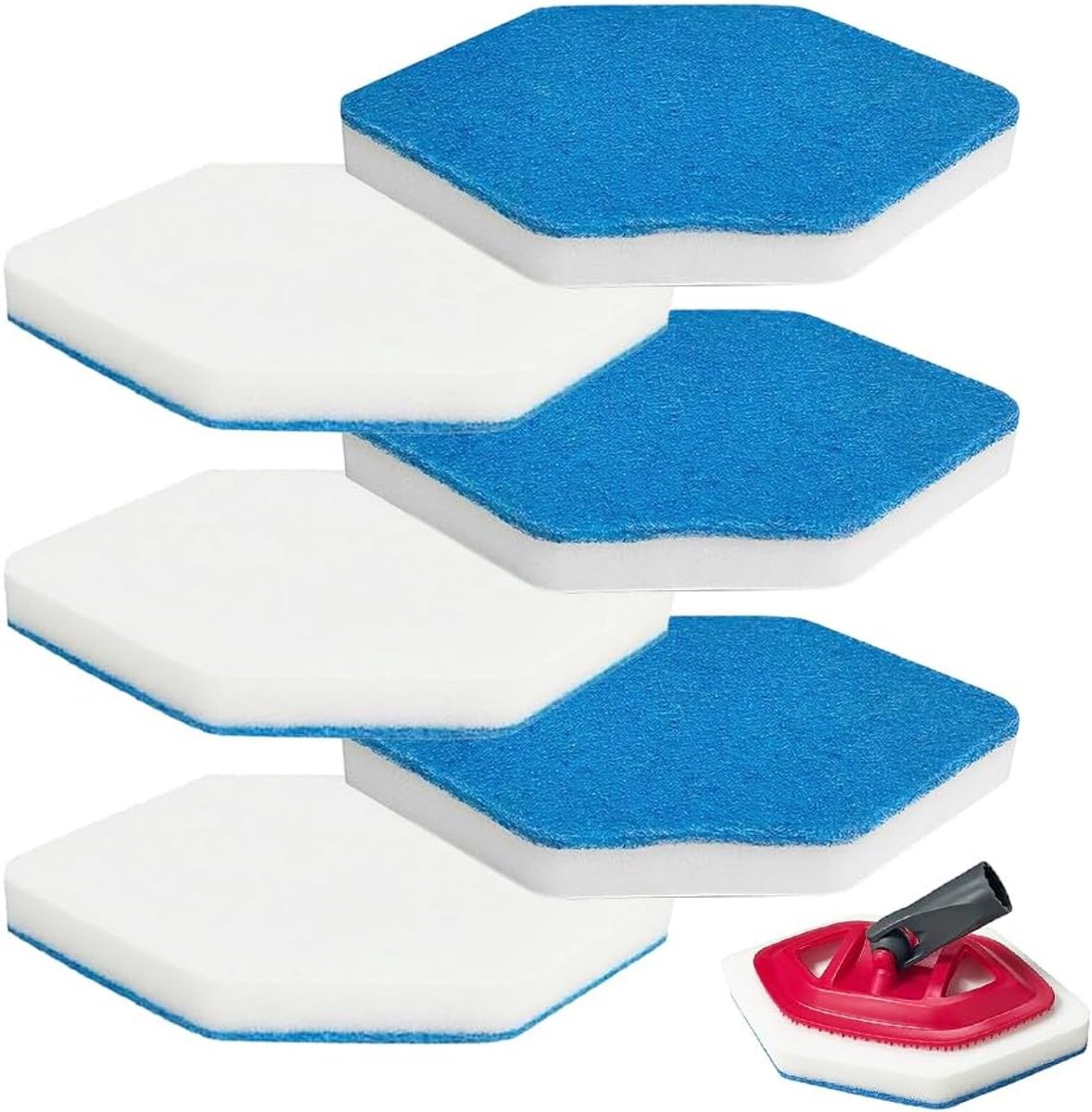 6 stuks bad & bad mop navullingen vervanging geschikt voor Vileda Bath Magic | Badkamer reinigingsspons navullingen, zeshoekig design, wasbaar en herbruikbaar (blauw/wit)