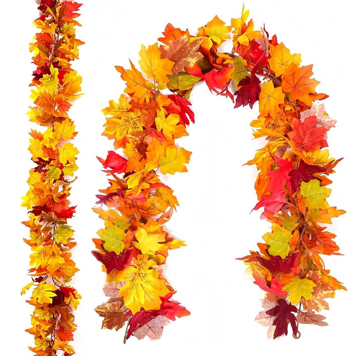 esdoornbladslinger, 1,75 m herfstwijnstok met haken, waterdichte herfstdecoratie voor binnen/buiten, Thanksgiving & bruiloft woondecoratie (rood/oranje/geel)