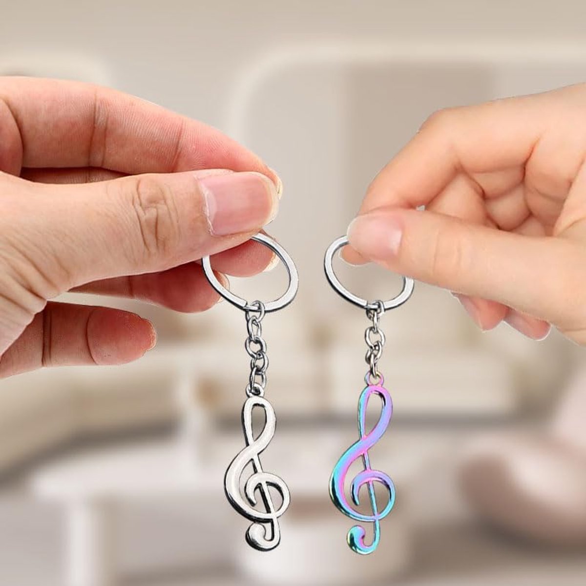 sleutelhanger, 2 stuks, metaal, muziek, tekensleutelhanger, schitterende kleuren, zilver, muziek, thema, party, muzikant, koor orkest, cadeau, cadeau-idee