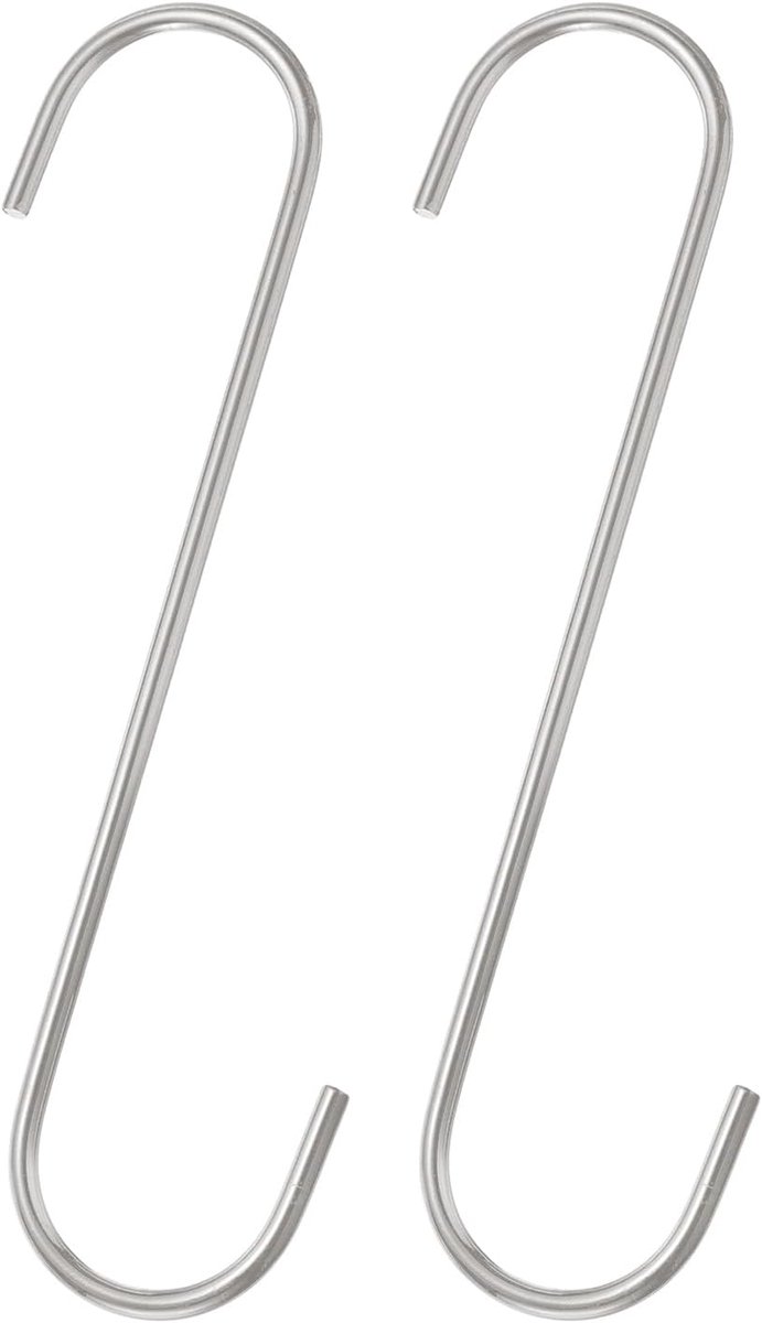 S-haken, 20 cm, extra lange S-haken van zeer sterk metaal, mangaanstaal, voor het organiseren van keukengerei, tuin, badkamer, garage, kast, zilver