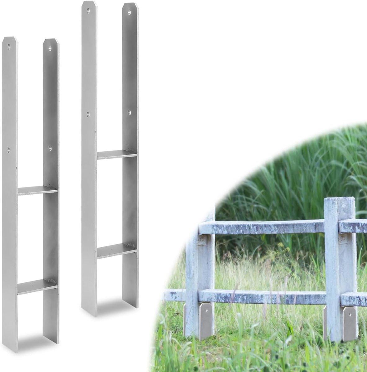 H-paalanker, 2 stuks, H-anker, paaldrager, grondanker voor palen, H-paalschoen voor omheining en broeikas, vierkante houten palen (91 x 600 mm)