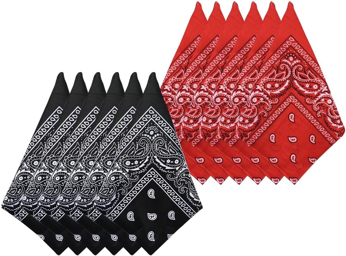 Paisley Bandana's, 24 stuks multifunctionele bandana's voor dames en heren (zwart, rood), Zwart, Rood, zoals getoond in de afbeelding