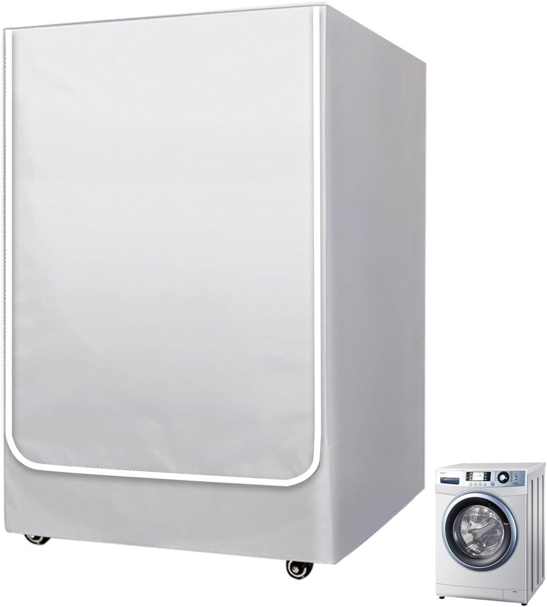 Beschermhoes voor wasmachine en droger met frontbelading, waterdicht en stofdicht, Oxford-polyester, zilverkleurig, met ritssluiting, maat L: 51-57 x 60 x 85 cm