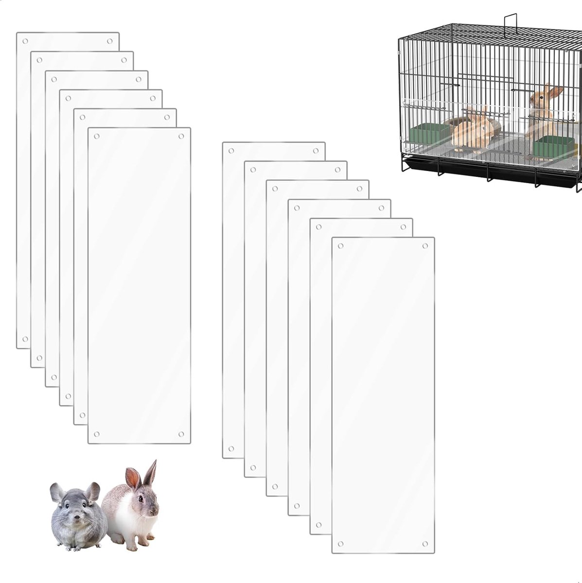 Urinebescherming voor kooien, 12 stuks, transparant, bescherming voor kooien, 35,6 x 11,5 cm, zijdelingse bekleding voor varkentjes, met 100 kabelbinders voor konijnen, cavia's, hamsters en hekken
