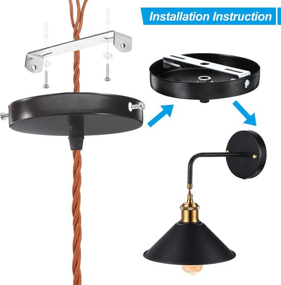 135 mm plafondplaatset, 3 sets montagebeugels voor lampen, dwarsstang van huishoudelijk staal met schroeven sluitring, moer, 2 kleuren dop — afbeelding 3