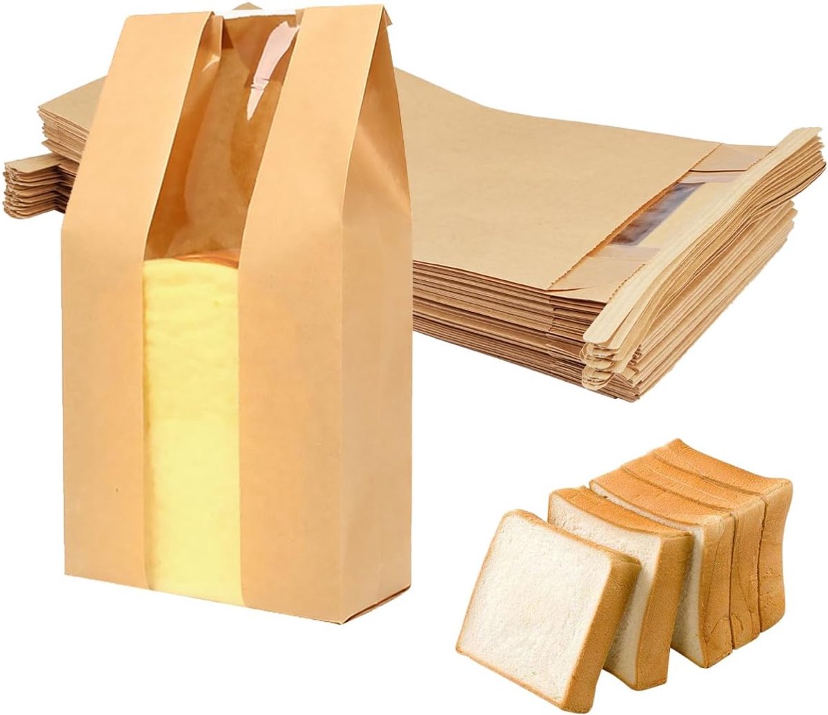 50 Stuks Bruine Broodzakken met Vensters, 23 X 5 X 12 cm | Kraftpapieren Broodzakken, Bruin Kraftpapier Bakkerijzakken voor Zelfgemaakt Brood, Toast, Koekje