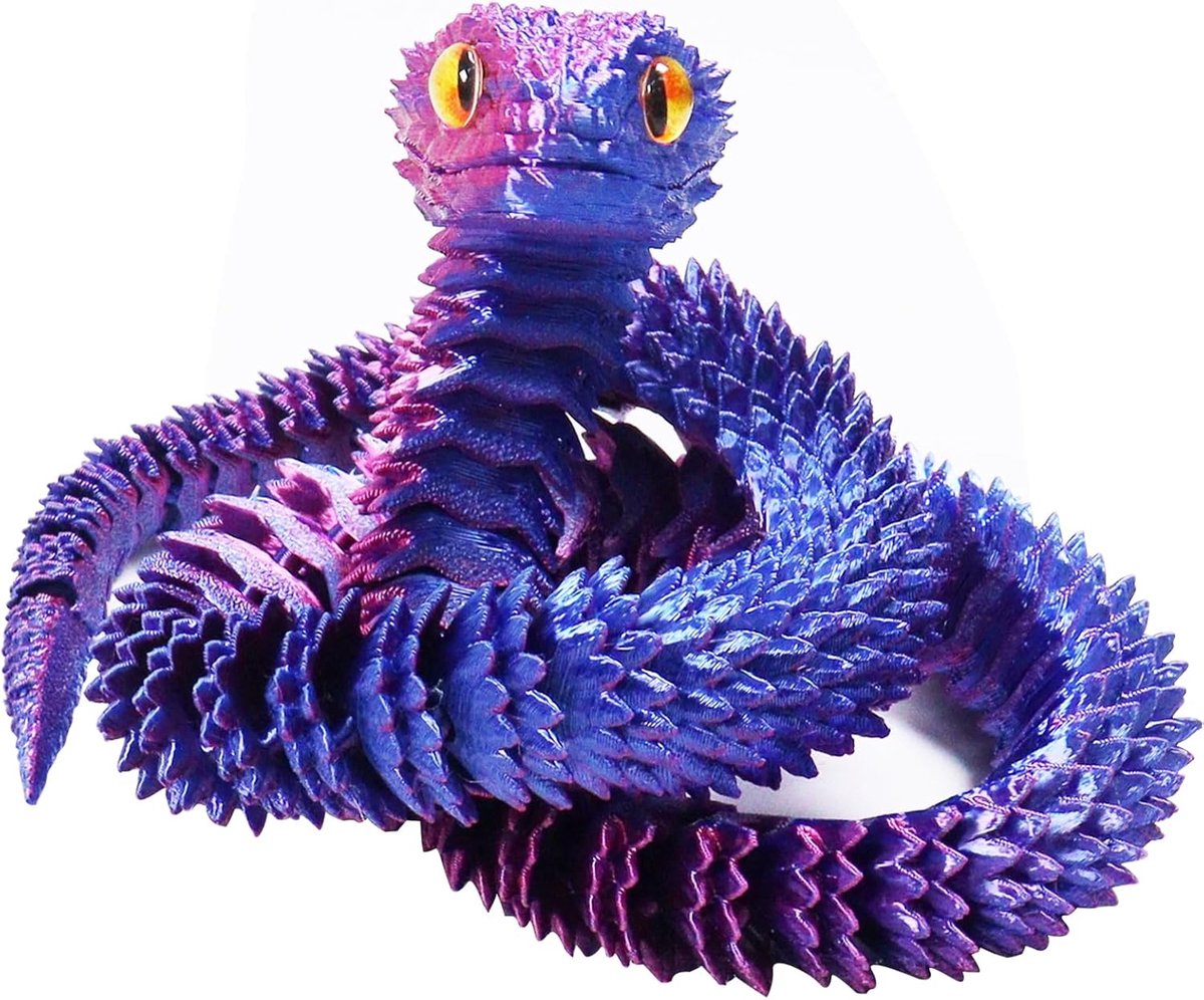 3D-bedrukt slangenspeelgoed, 64 cm, flexibele valse slang, 3D-bedrukt plastic, voor kantoor en huisdecoratie, paars