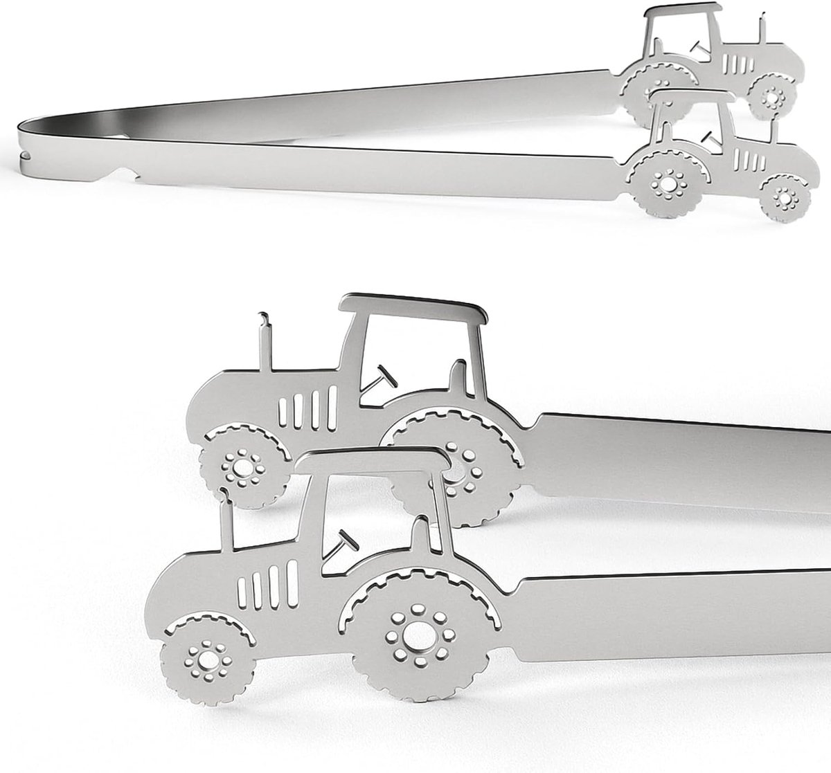 Grilltang, roestvrij staal, worsttang, tractor, cadeau voor mannen, barbecue-accessoires voor mannen, papa, opa, vaatwasmachinebestendig, 29 cm, zilver