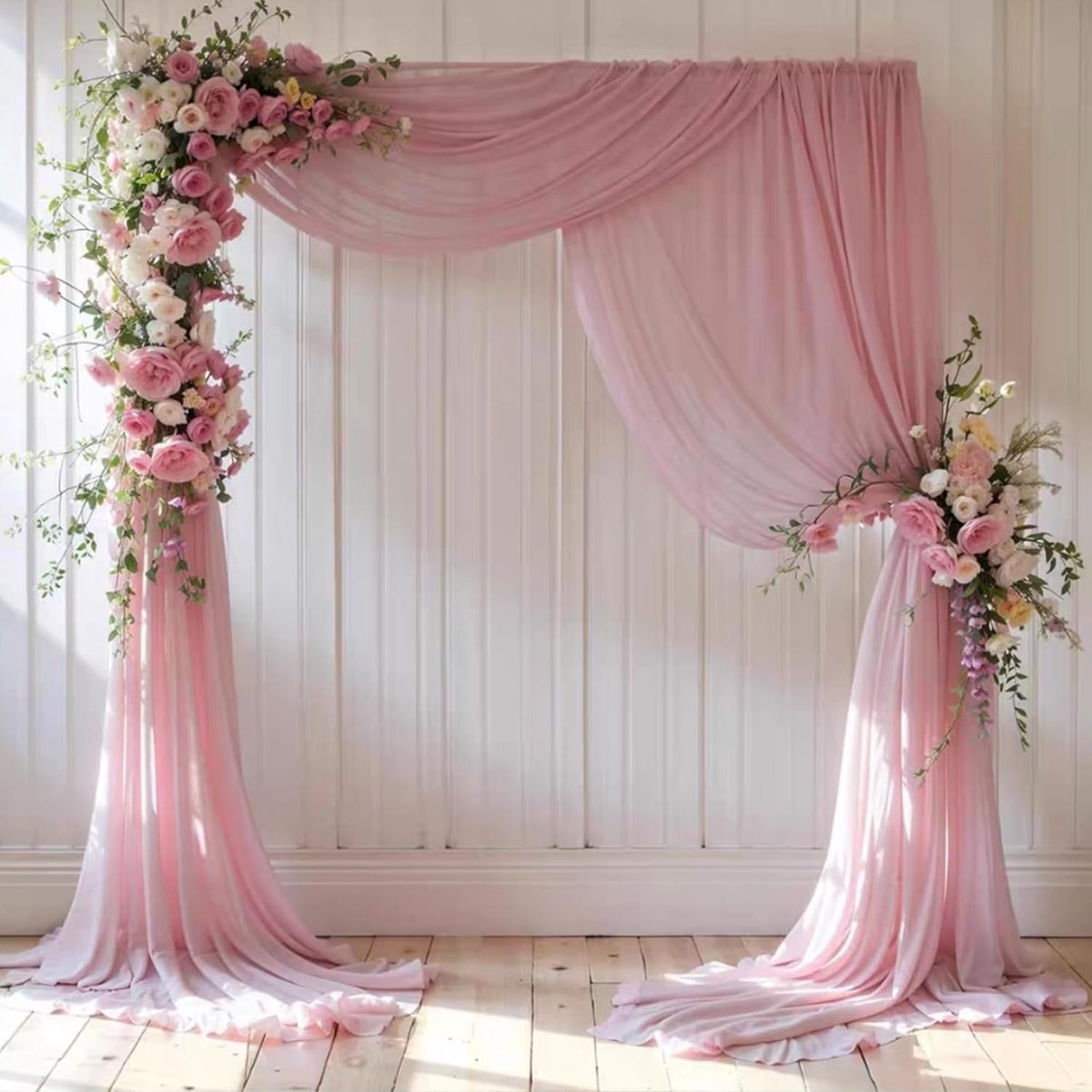 0,75x8M bruiloftsboog, huwelijksboog, gordijn, huwelijkstüll, decoratieve boog, scharen voor huwelijksdecoratie, fotografie, feest, huwelijksboog, ceremonie, stoeldecoratie (Roze)