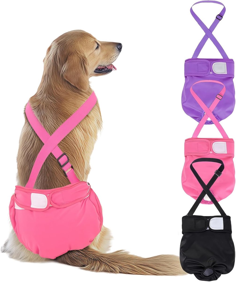 Luiers voor teefjes met bretel, wasbare en herbruikbare hondenluiers, hondenmenstruatiebroeken, super absorberende hondenluiers voor incontinentie, menstruatie, training, reizen