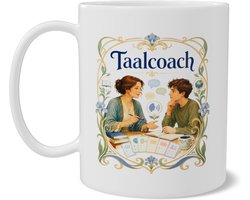 Mok Taalcoach Koffiemok met Art Nouveau Beroepen Illustratie Cadeau voor Taalcoach, Mentor en Taaldocent Elegante Gouache Stijl met Vloeiende Krullen Dubbelzijdig Bedrukte Mok voor Kantoor en Thuiswerkplek