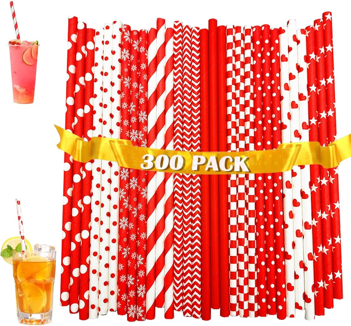 Rietjes, papieren rietjes, papieren drinkrietjes 19,7 cm, kleurrijke cocktail rietjes biologische afbreekbare rietjes voor cocktails, koude dranken en sappen, rood