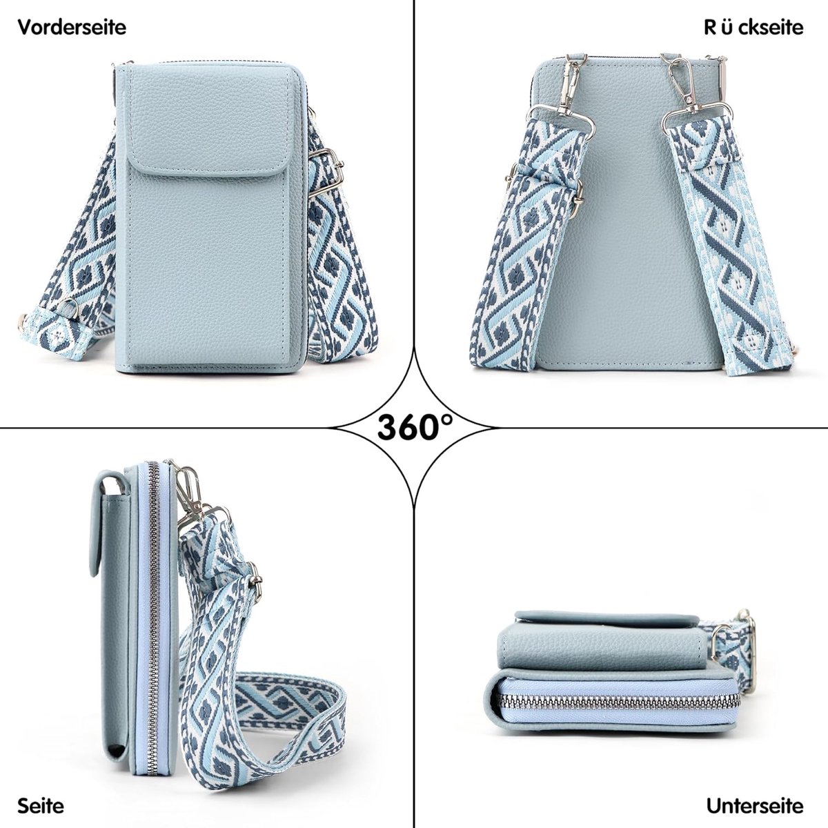 telefoontas, damestas met schouderriem met verstelbare schouderriem, telefoontas voor dames, portemonnee van PU-leer voor telefoon, 7 inch