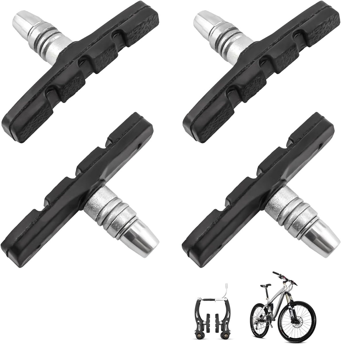 2 paar remblokken voor fiets, V-brake, 70 mm, remblokken, geen lawaai, rubber, slijtvast, voor stadsfiets, compatibel met Shimano Tektro Avid Sram velg Cycle MTB VTC stad