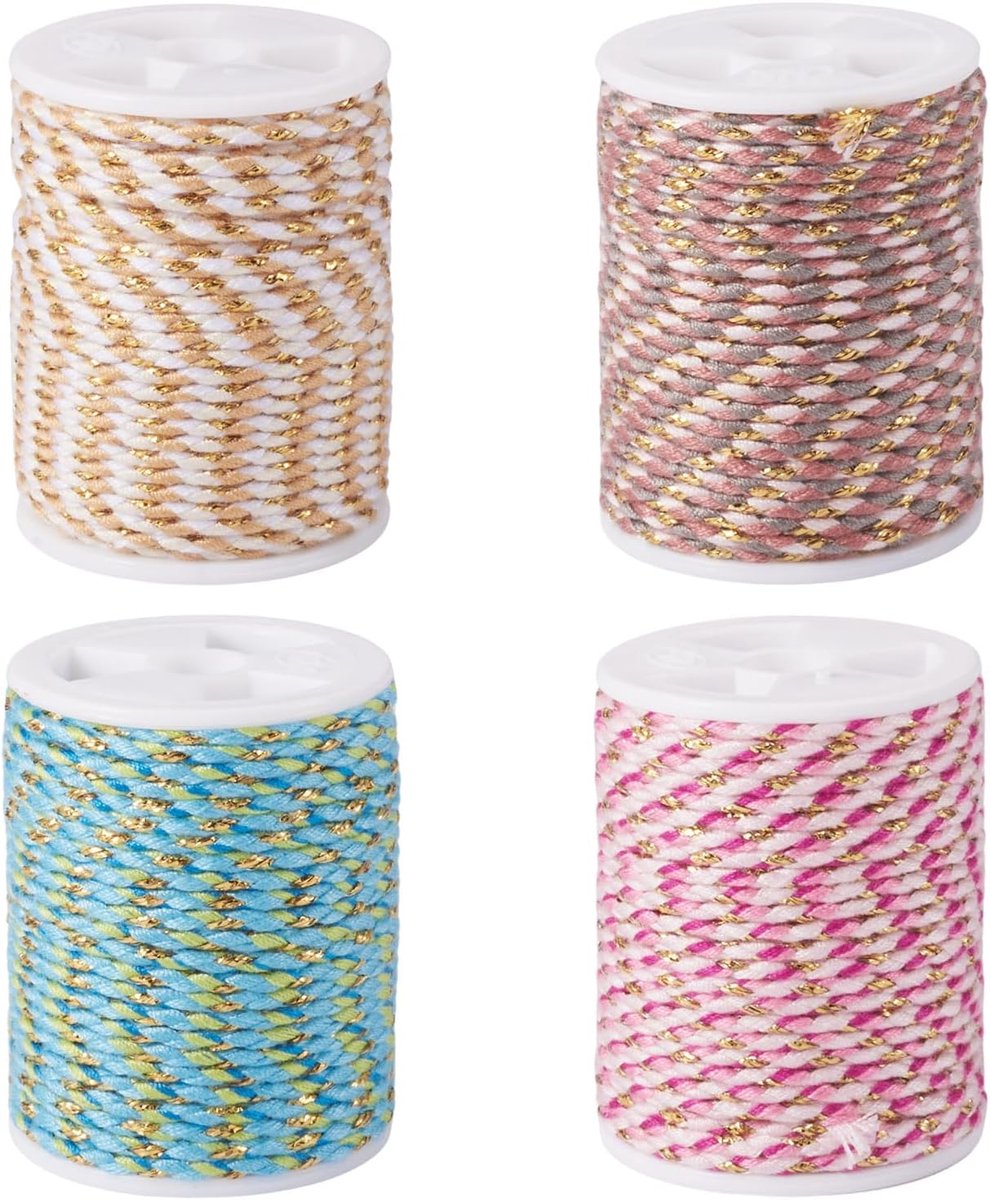 4 Rollen 1.5Mm Gevlochten Koord 4-Ply Polyester Touw Macrame Draad Voor Diy Craft String Breien Sieraden Maken Naaien Handgemaakte Muur Hangings