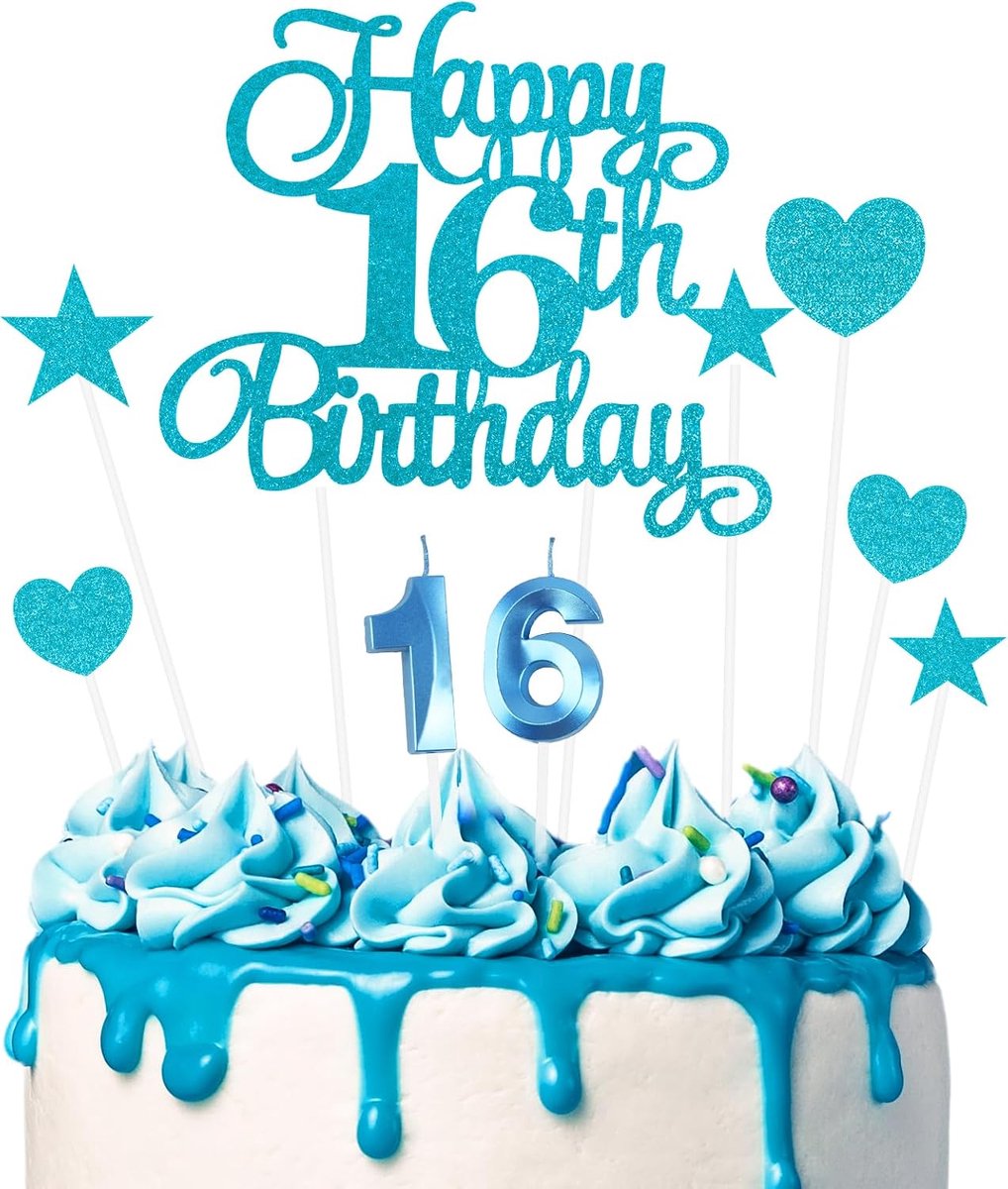 16e verjaardagstaartdecoraties, blauwe 16e verjaardagskaarsen met cijfers voor vrouwen en mannen, sterverjaardagsdecoraties voor feesten, cupcakes, desserts en taarten