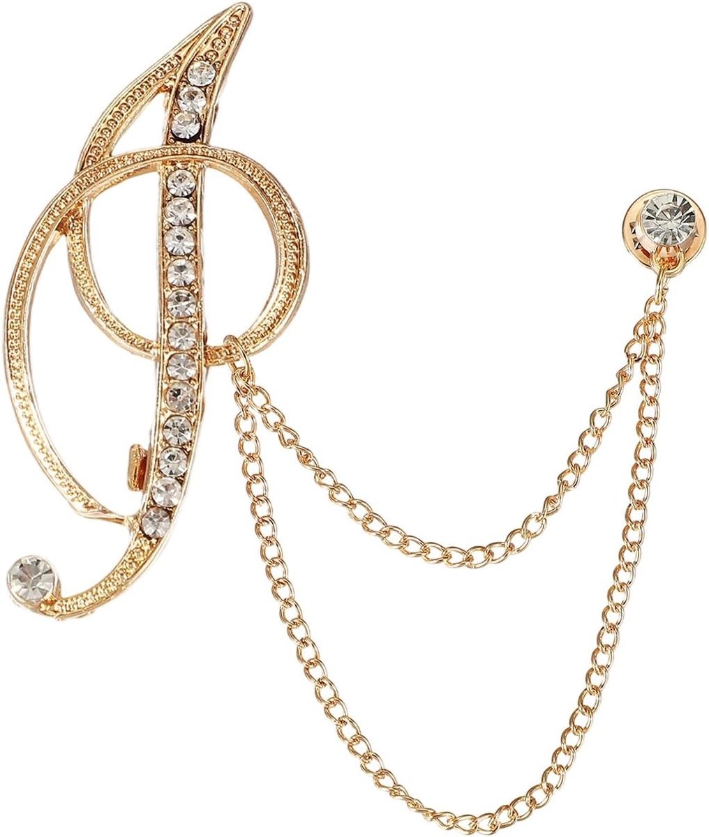 Brief Opknoping Ketting Broche Pak Pin, Initiële Letter J Strass Kwastje Ketting Reversspeldjes Alfabet A-Z Broches voor Mannen Vrouwen Pak Smoking Accessoires, Goudkleurig