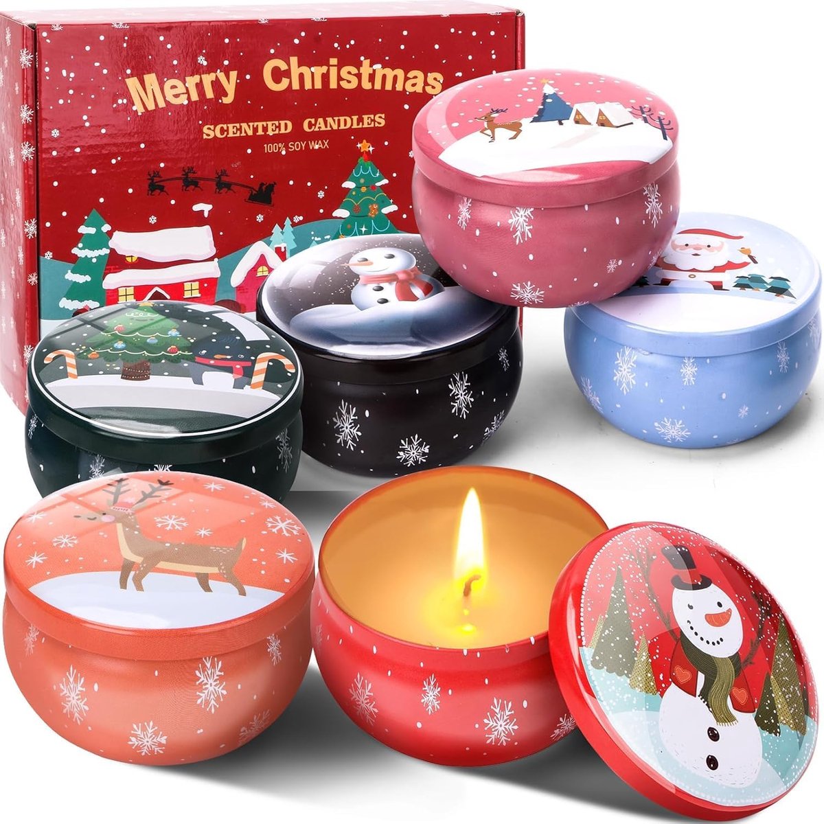 cadeauset voor Kerstmis, 6 stuks, natuurlijke sojawas, aromatherapie, kaarsen, cadeauset voor vrouwen, voor Kerstmis, jubileum
