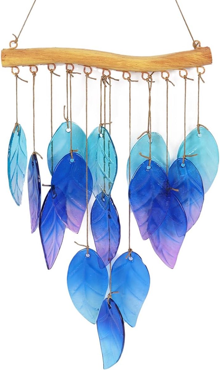 Windspel in bladvorm van gekleurd glas, hangdecoratie voor binnen en buiten, voor ramen, terras en tuin