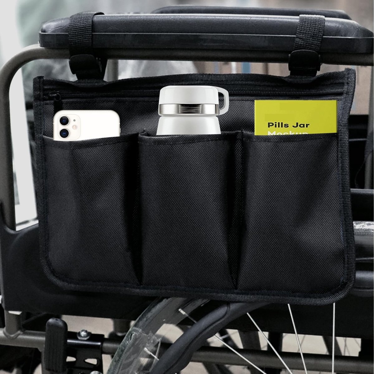 zijtas armleuning waterdicht Oxford armleuningtas met 3 vakken voor rolstoelen zwart rolstoeltas zijarmleuning tas voor de meeste rolstoelen loophulp