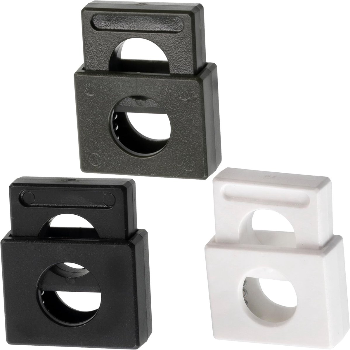 - Set van 12 vierkante koordstoppers met veer en 1 gat - kleur zwart wit donkergroen - openingen 10 mm - van kunststof - DIY creaties aanpassing veters kleding rugzak