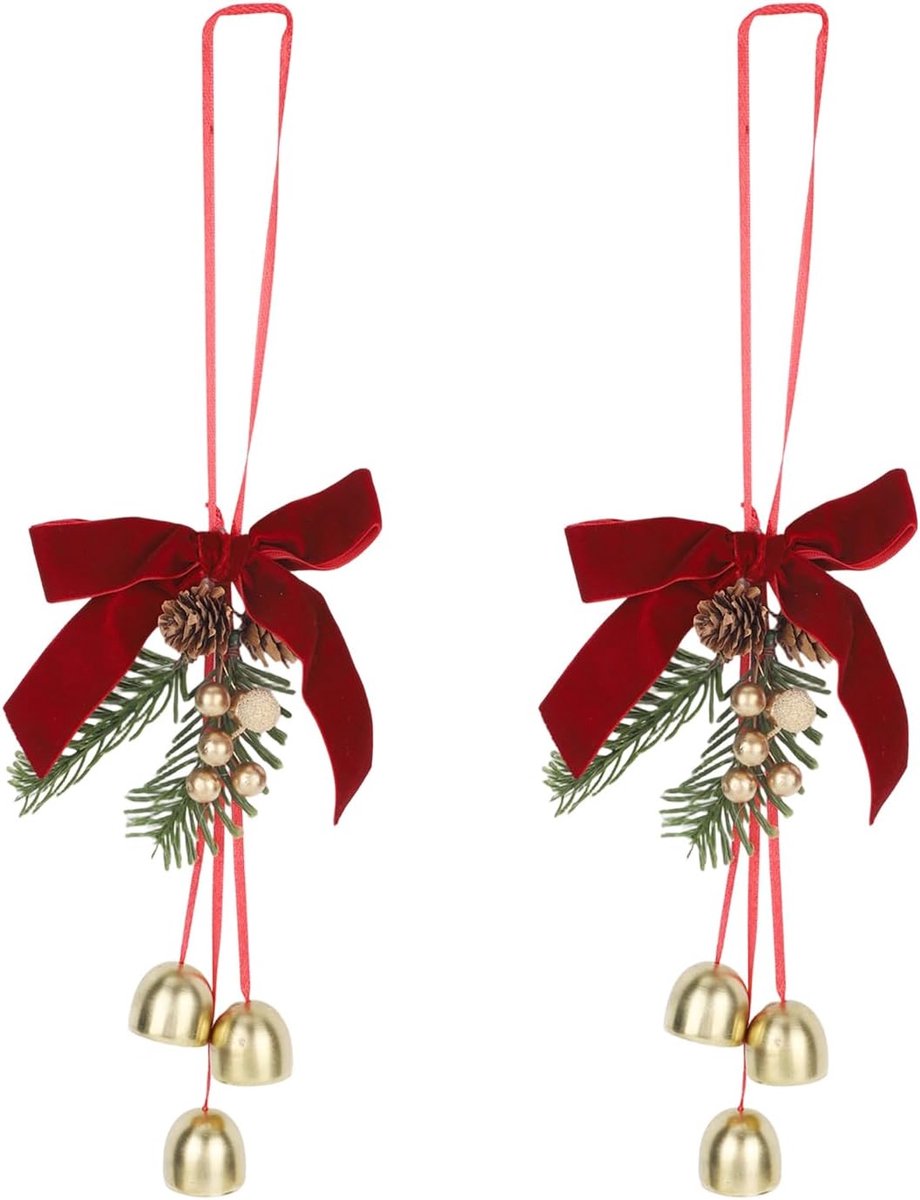 2st Kerstkransstrikken, Decoratieve Kransstrik met Belletjes en Dennenappel Kerstboomtopper Deurhanger Ornamenten voor Kerstfeest Huisdecoratie