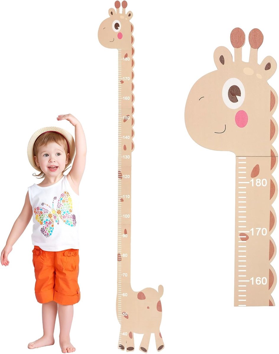 meetlat voor kinderen, met diermotief, 50-180 cm meetlatten, wanddecoratie voor baby- en peuterkamer, meetlijst als puzzel (houtkleur)