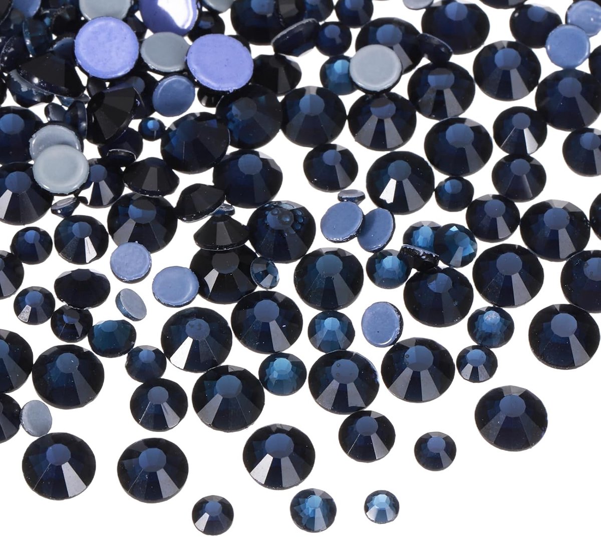 Hotfix strass-steentjes, platte kristalglazen stenen met helder zak, nageldesign, set voor knutselen, kleding, doe-het-zelf, decoratie, 5 maten, SS6-SS20, set, diepblauw, 400 stuks