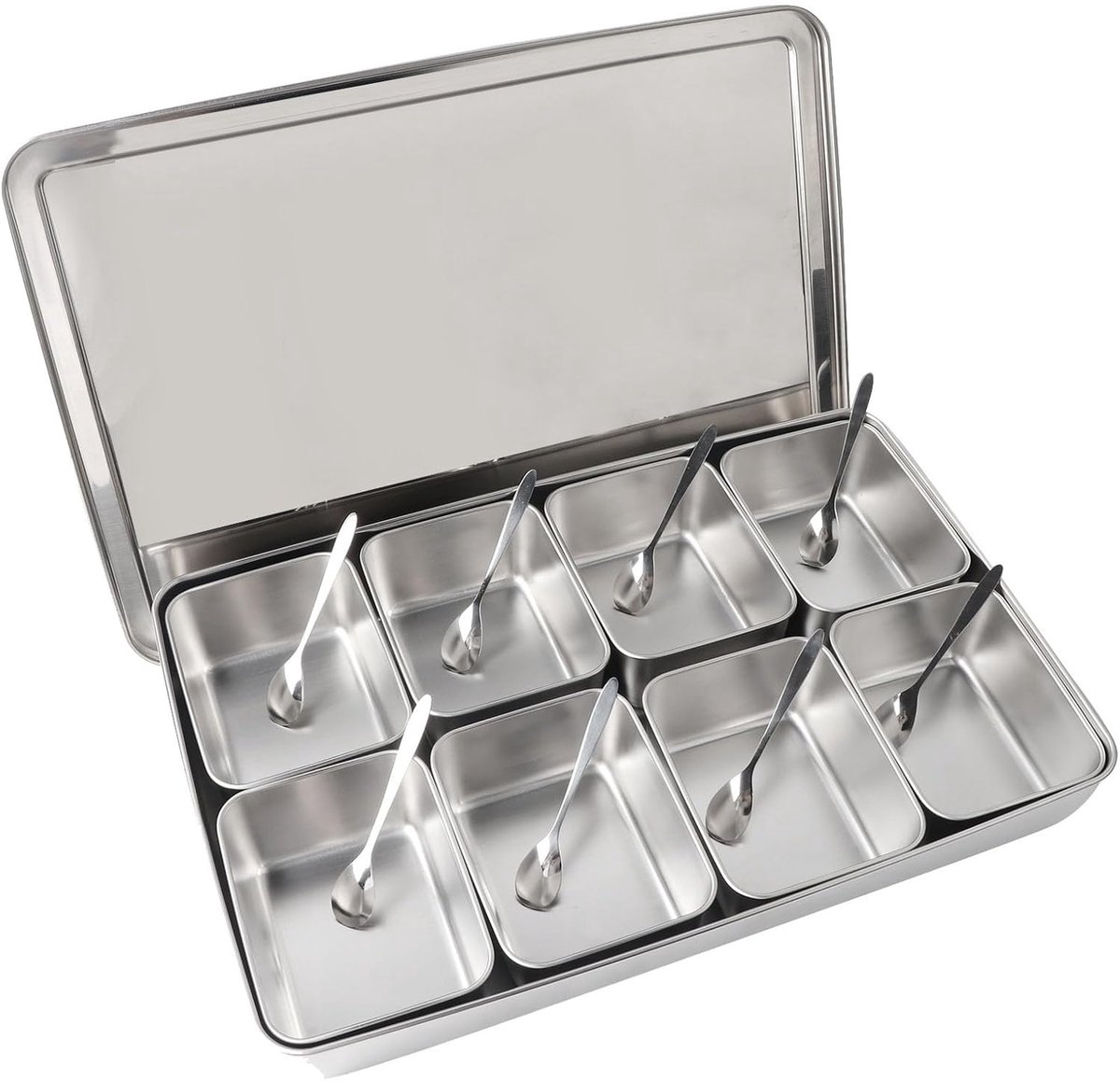 kruidendoos, specerijen server met dekselvoedselserveer display container serveerlade grote capaciteit keukenopslag (8 Gitter)