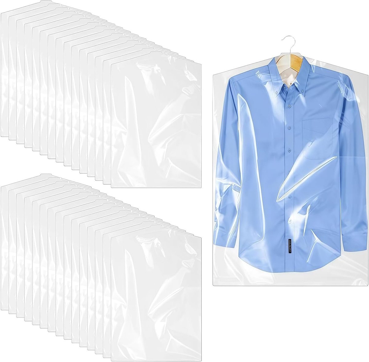 30 stuks kledingzakken, transparante kunststof kledingbeschermhoezen, 60 x 140 cm, wasbare kledinghoezen, stofdichte kledingbescherming, hangende kledingbeschermhoes voor kleding