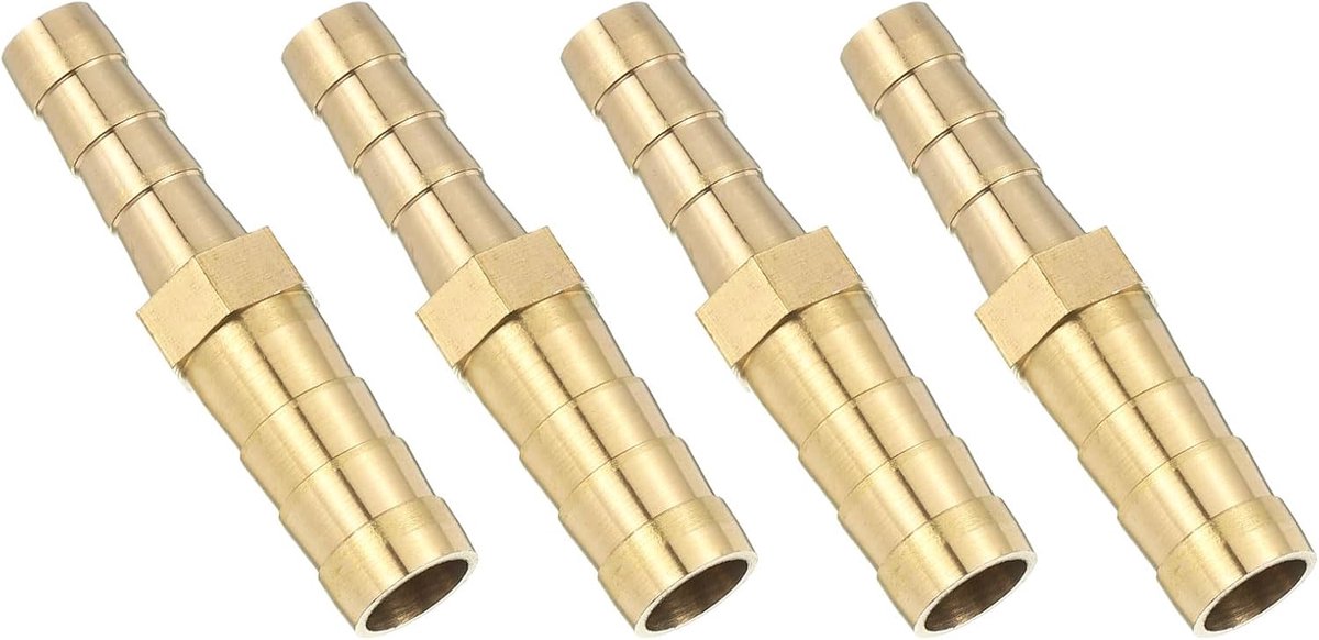 Slangverbinders, 8 mm x 6 mm, messing dubbele nippelkoppeling, 4 stuks slangverbinders, benzineslang, slangkoppelingen, tuinslang voor het verbinden van waterslangen