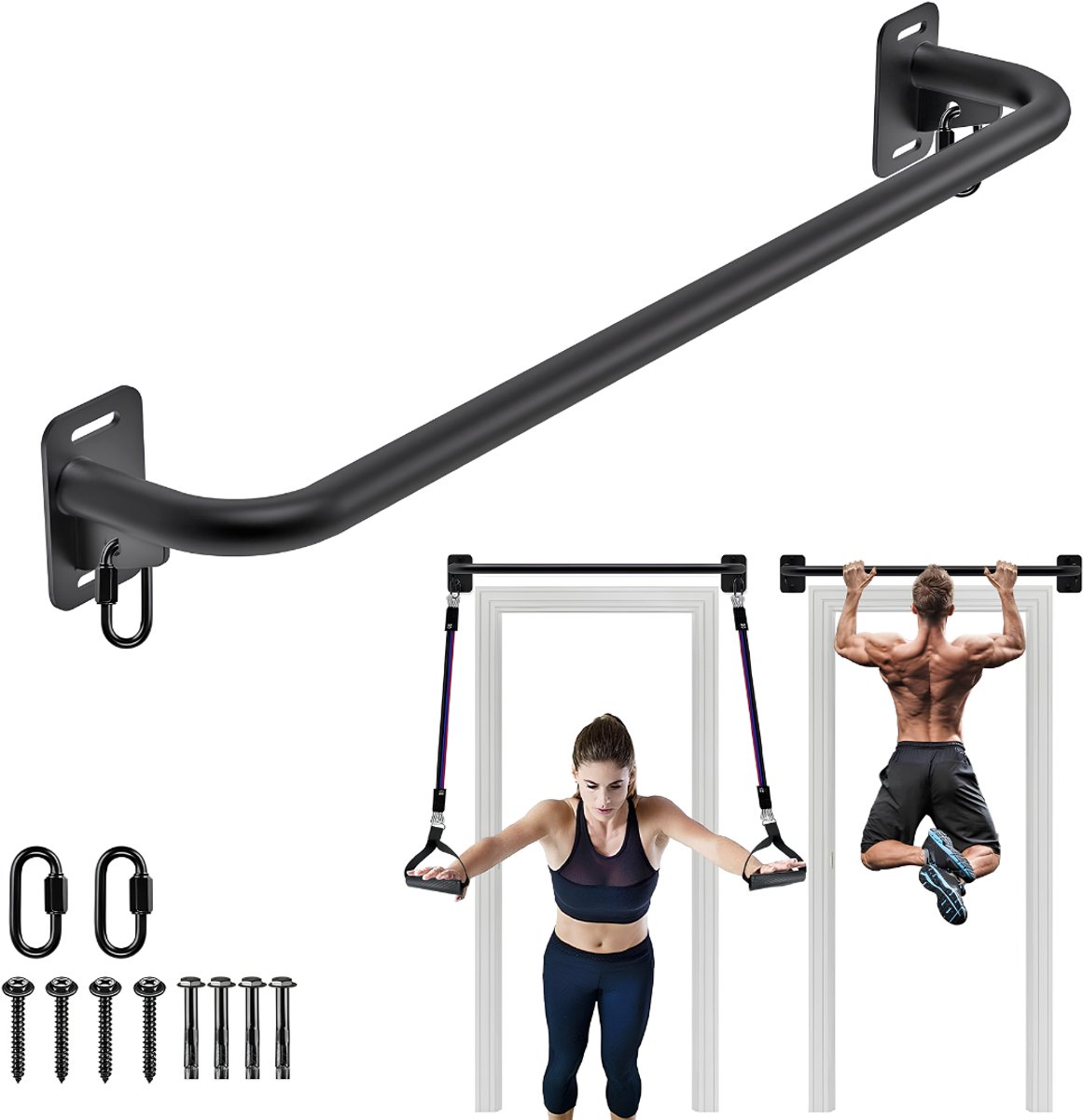 LNMsolutions® Pull Up Bar - Optrekstang - Pull Up Station - Zwart - 100cm x 8cm x 12cm