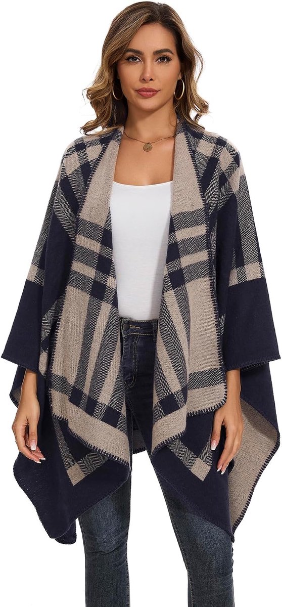 Wraps voor Dames, Elegante Gebreide Cape Open Voorkant Poncho Sjaal Deken Cardigan Jas voor Lente, Herfst en Winter