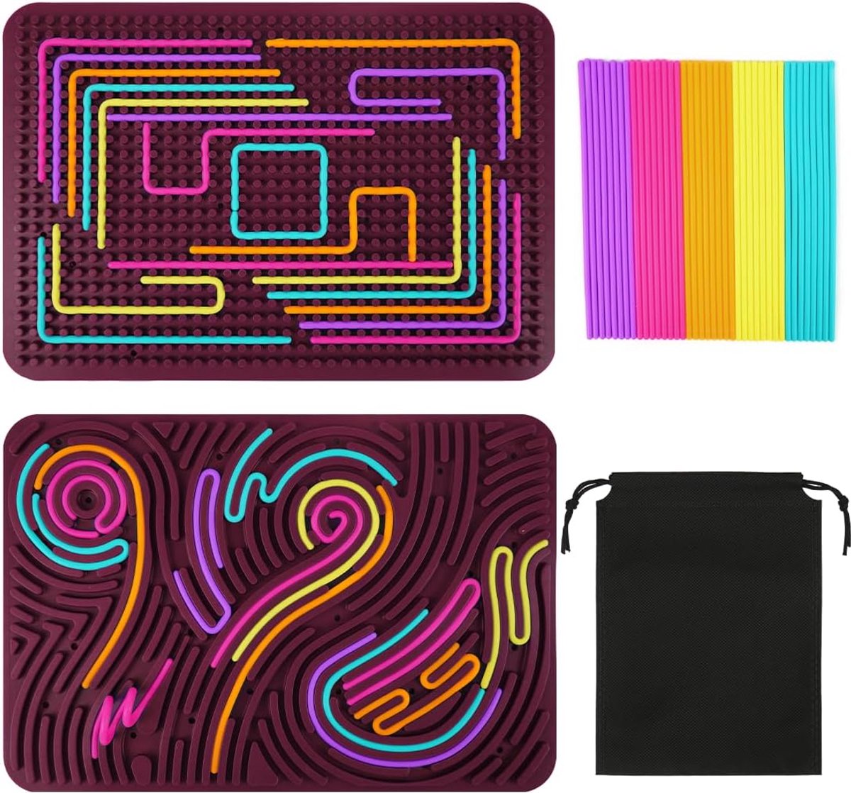 Sensorisch activiteitenbord, siliconen, 30 x 20 cm, blauw sensorisch fidget-bord, dubbelzijdig activiteitenbord met 40 strings, diamantstickerset, 2B
