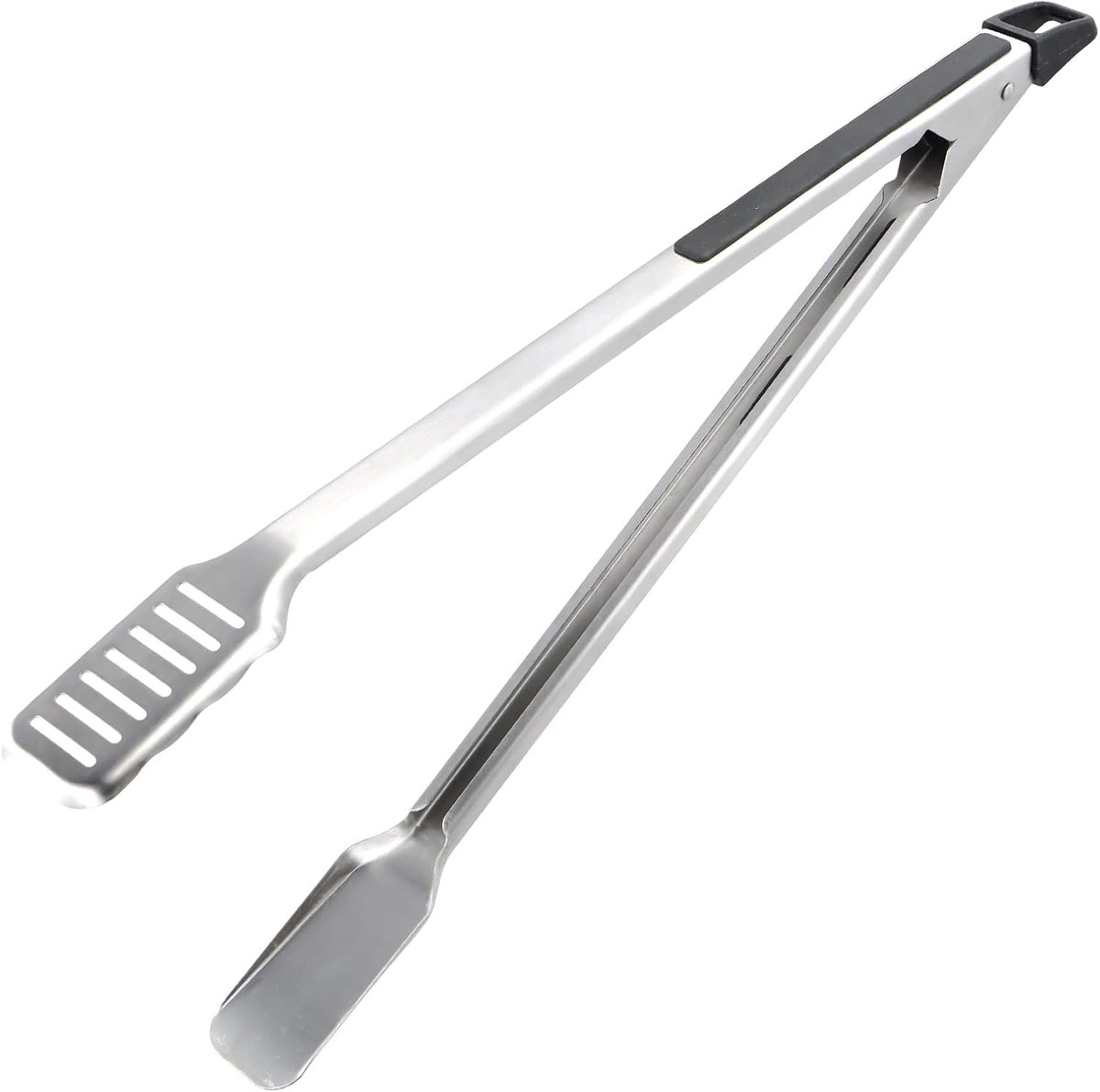 1 x barbecue-tang, 45 cm lange schacht, roestvrij staal, zwart, zilver, ideaal voor grillen, koken en serveren