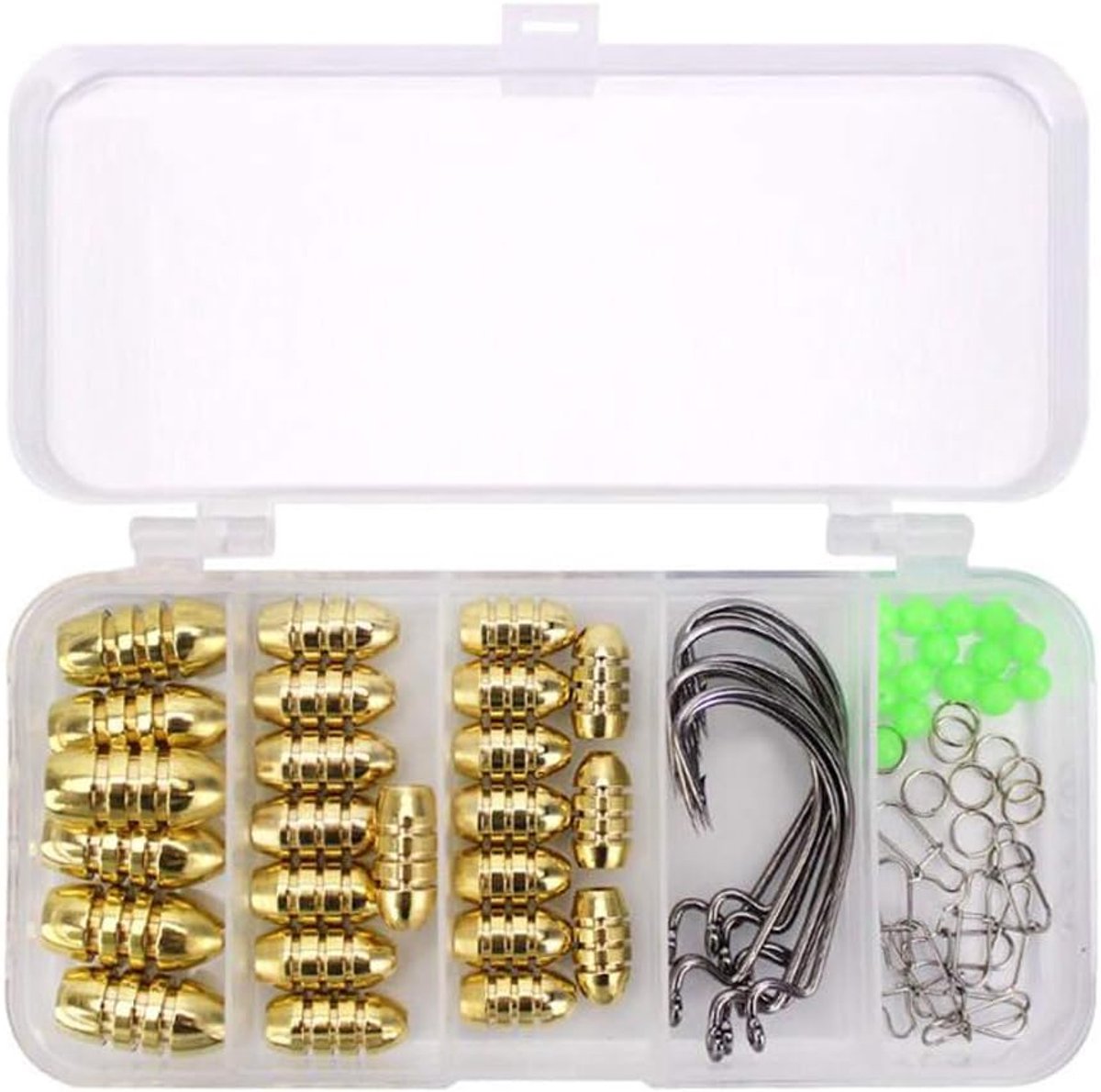 69 stks Texas Visserij Rigs Set, Vissen Haak Kit, Schroefdraad Kogel Koper, Crank Hook, Stop Kraal, Verbeterde Pin, Dubbele Cirkel