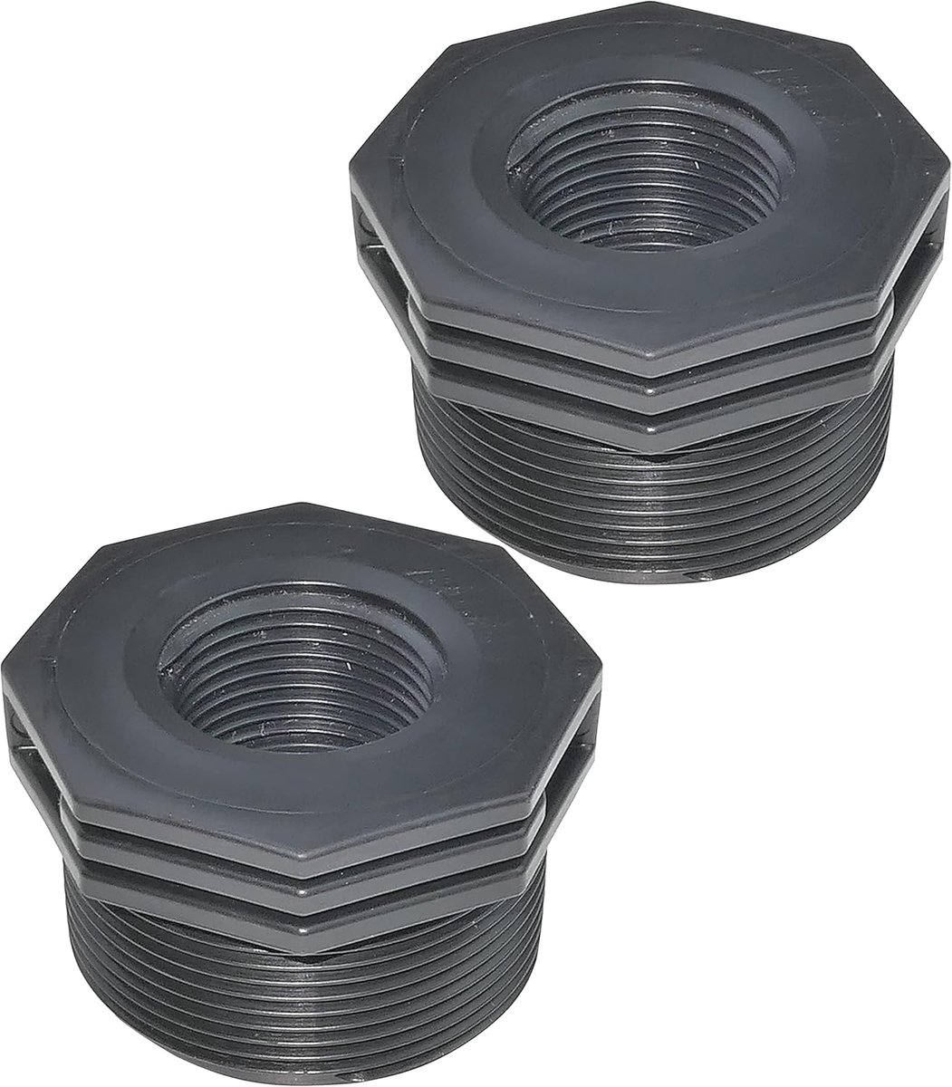 - C51854 - Set van 2 mannelijke/vrouwelijke kunststof verloopstukken 2''x1'' met interne stop om op te schroeven - mannelijke/vrouwelijke reduceernippel om op te schroeven 6 staven