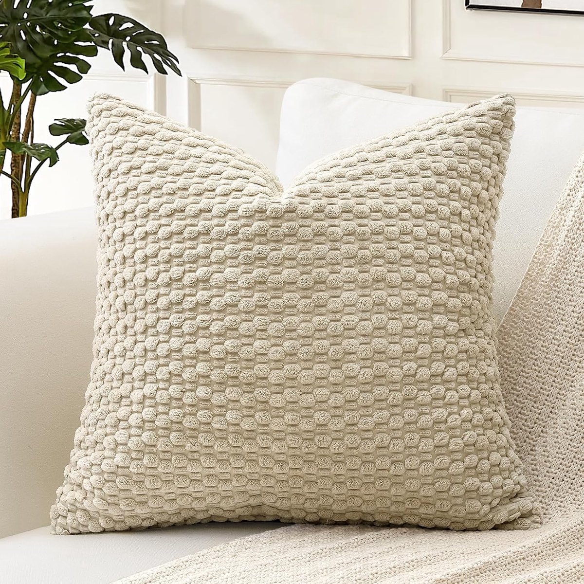 Kussenhoes 40x40cm - Corduroy - Beige Boho Gestreept - Perfect voor Sofa en Slaapkamer - ShopVlot