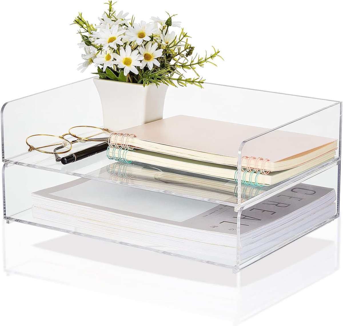 bureauorganisatoren en accessoires Tier Papierbestand Organizer Lade Stapelbaar Document Clear Bureau Accessoires voor Kantoor Werkruimte Organisatie (315 x 222 x 137 mm/ 12,4 x 8,74 x 5,39