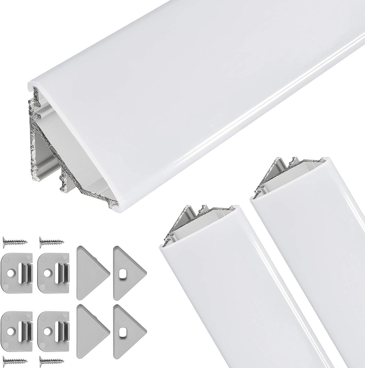 Led-hoekprofiel, set van 2 m (elk 2 x 1 m) aluminium, hoek van 45 graden voor ledstripverlichting
