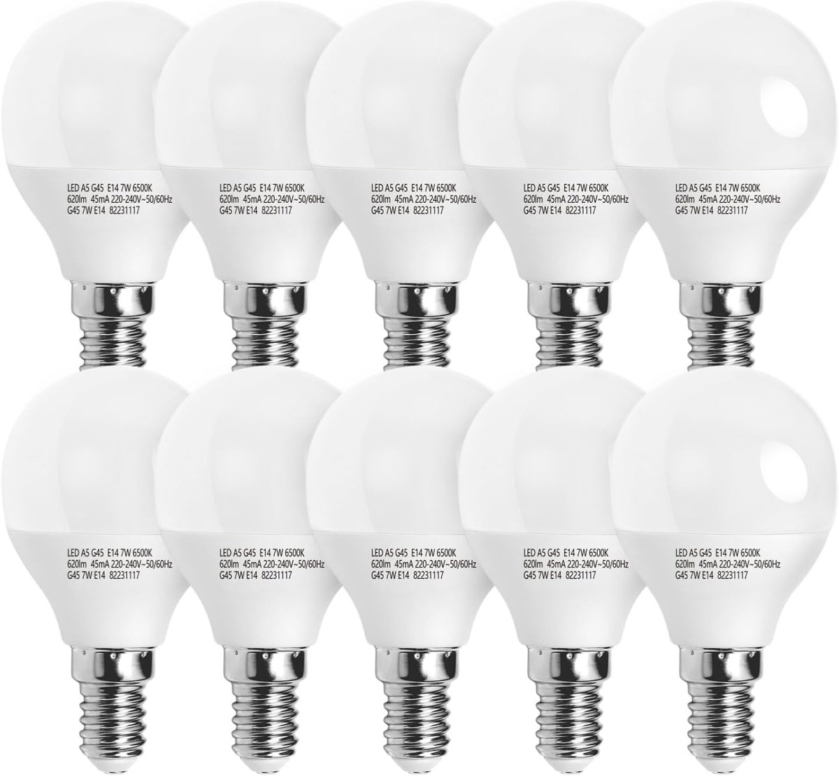 Ledlampen, 7W Schroeflamp, Koel Wit 6500K, 620lm, AC 220-240V, Geschikt Voor Binnenverlichting Zoals Kroonluchters, Hanglampen, Wandlamp, Bureaulamp, Niet Dimbaar, Set van 10