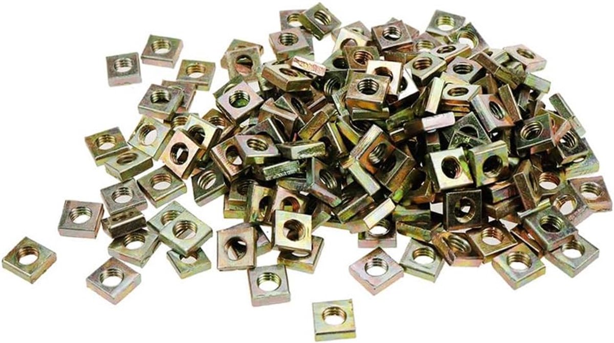 Vierkantmoerset, 100 stuks, 7 x 2 mm, binnendraad, verzinkt, metrische grove schroefdraad, kit voor autoproductie en elektrische accessoires