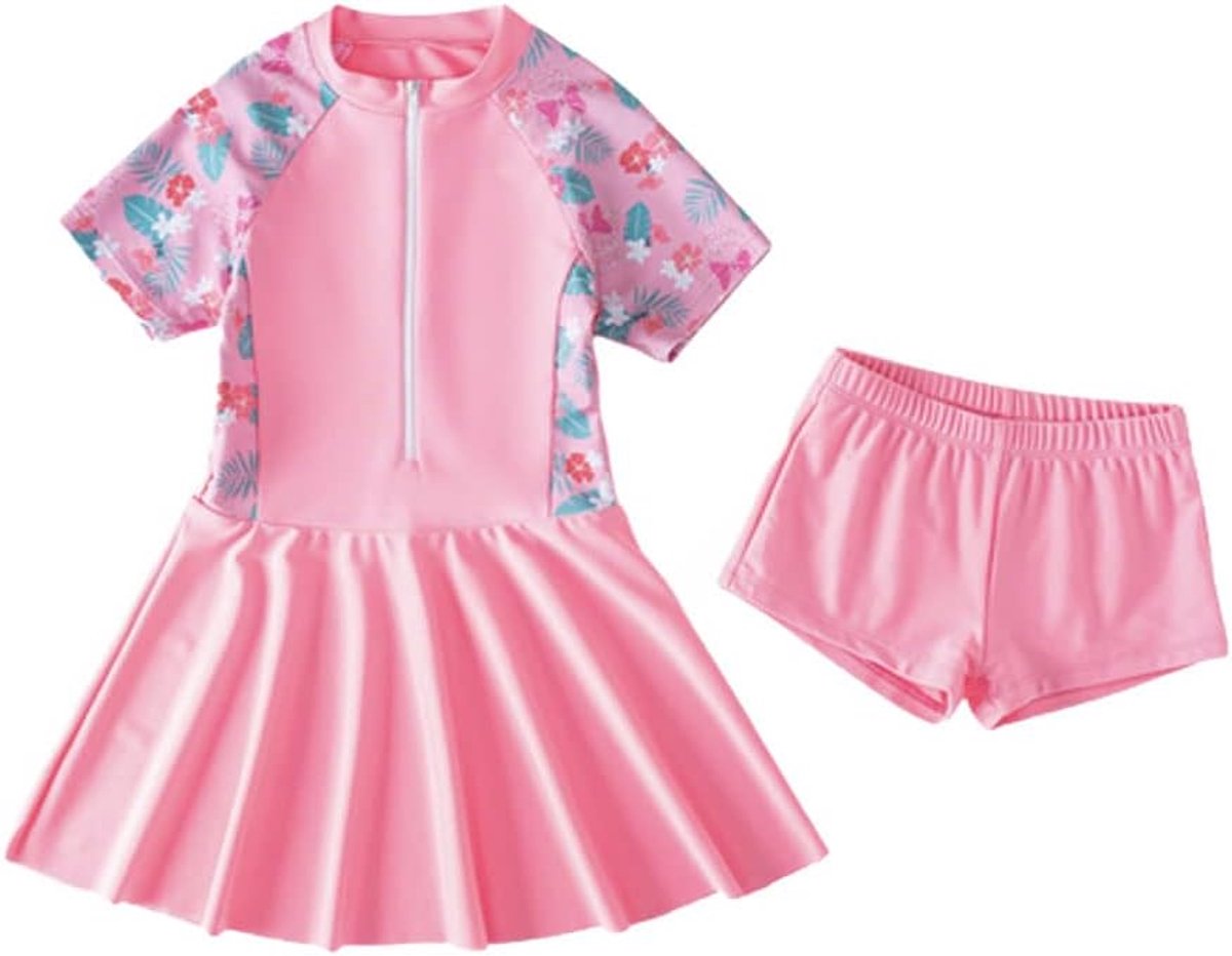 Kinderen Meisjes Zwempak 2-delig Badmode Set, Badpak met rok + Zwemshorts